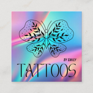 Celestial Butterfly Tattoo Salon HoloGraph Fyrkantigt Visitkort