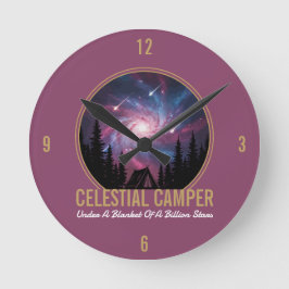 Celestial Camper Galaxy Night Scene Rund Klocka