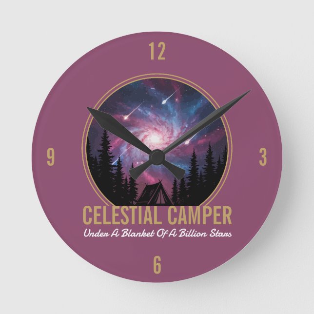 Celestial Camper Galaxy Night Scene Rund Klocka (Framsida)