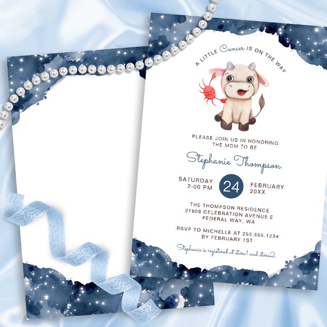 Celestial Cancer Astrology, babydusch Inbjudningar (Celestial Cancer Astrology Sign Baby Shower Invitation)