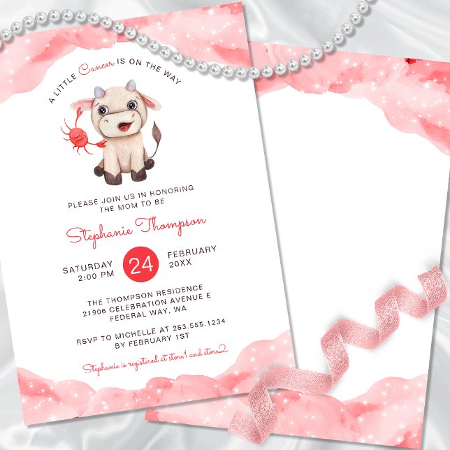 Celestial Cancer Astrology Red Baby Shower Inbjudningar (Celestial Cancer Astrology Red Baby Shower Invitation)