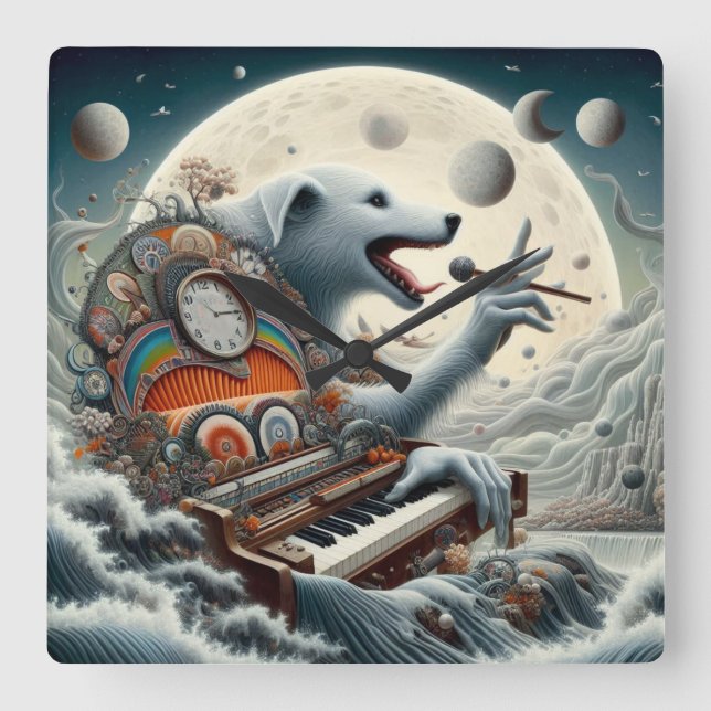 Celestial Canis Pianist Fyrkantig Klocka (Framsida)