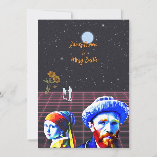 Celestial Canvases of Kärlek Solros Bröllop Inbjudningar (Framsida)