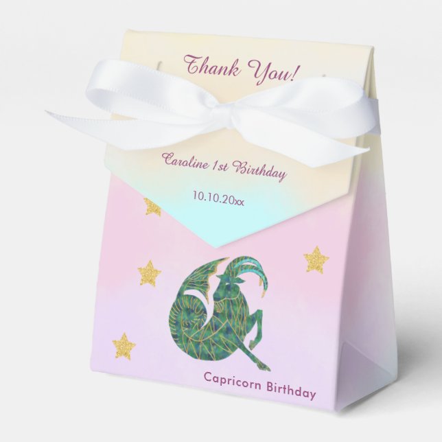 Celestial Capricorn Watercolor | 1st Birthday Presentaskar (Framsidan Sidan)