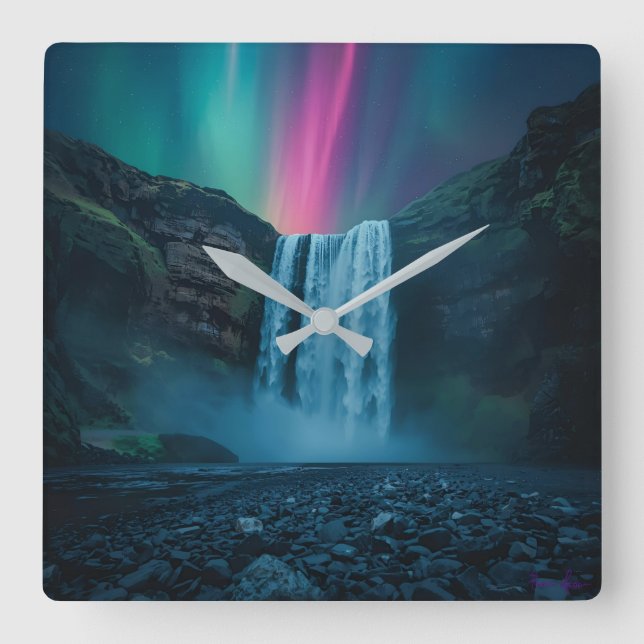 Celestial Cascade Clock - Majestisk Aurora Fyrkantig Klocka (Framsida)