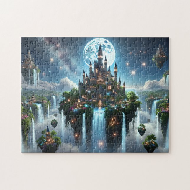 Celestial Castle Floating Island Cascade Waterfall Pussel (Horisontell)