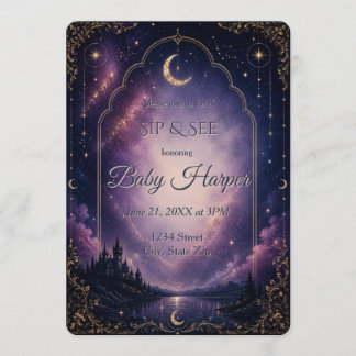 Celestial Castle Moon & Stars Sip and See Inbjudningar