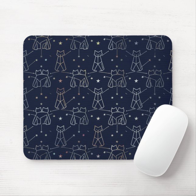 Celestial Cat Constellation Navy Blue Mouse Pad Musmatta (Med mus)