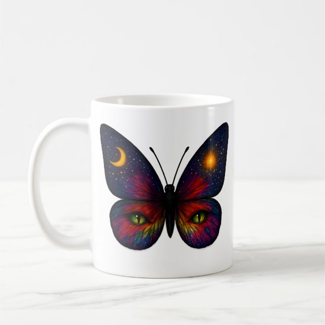 Celestial Cat-Eye Butterfly Colorful Sun Moon Boho Kaffemugg (Vänster)