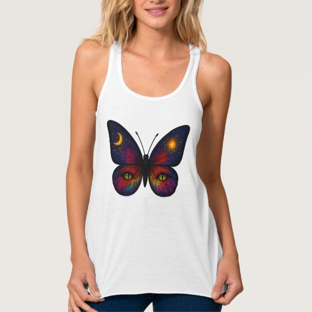 Celestial Cat-Eye Butterfly | Cosmic Sun Moon Boho Linne Med Racerback (Framsida)