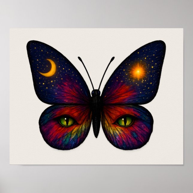 Celestial Cat-Eye Butterfly Sun Moon Star Boho Art Poster (Framsidan)