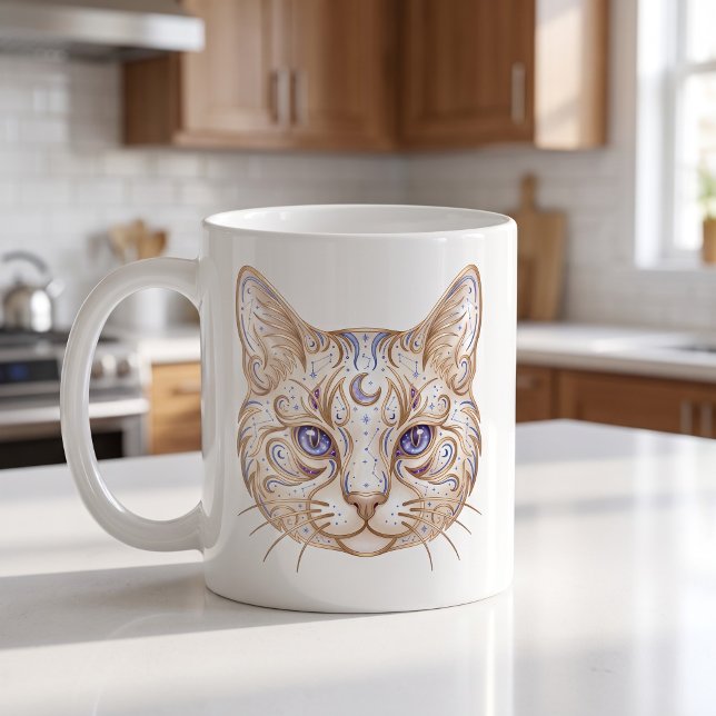 Celestial Cat Mugg Lyx Linje Konst (Skapare uppladdad)