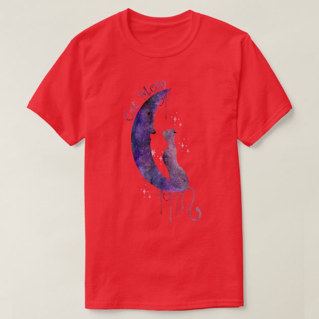 Celestial Cat och Måne T Shirt (Design framsida)
