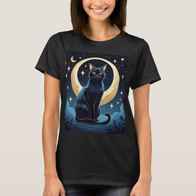 Celestial Cat T-Shirt - Mystic Måne & Stars under (Framsida)
