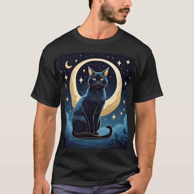 Celestial Cat T-Shirt - Mystic Måne & Stars under (Framsida)