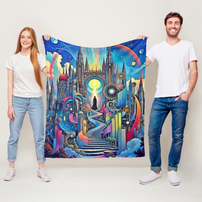 Celestial Cathedral Cityscape Fleecefilt (På plats)