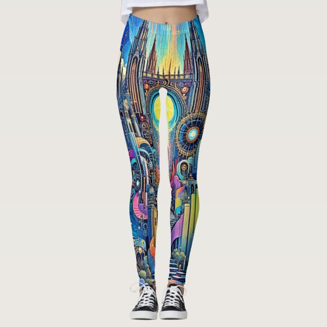 Celestial Cathedral Cityscape Leggings (Framsida)