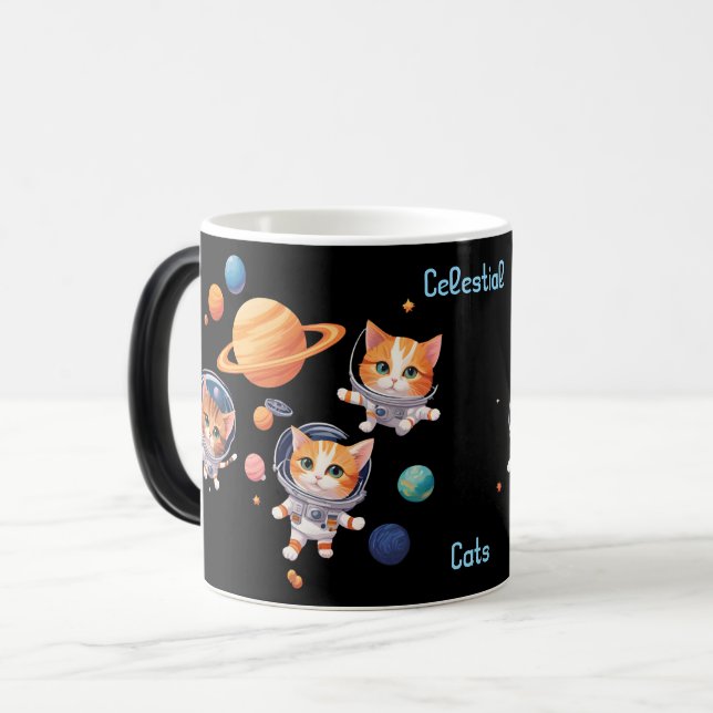 Celestial Cats Morphing Mug – Astronautkatter Blan Magisk Mugg (Framsida vänster)