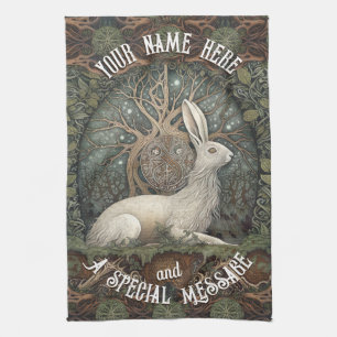Celestial Celtic Hare med Träd och natur Kökshandduk