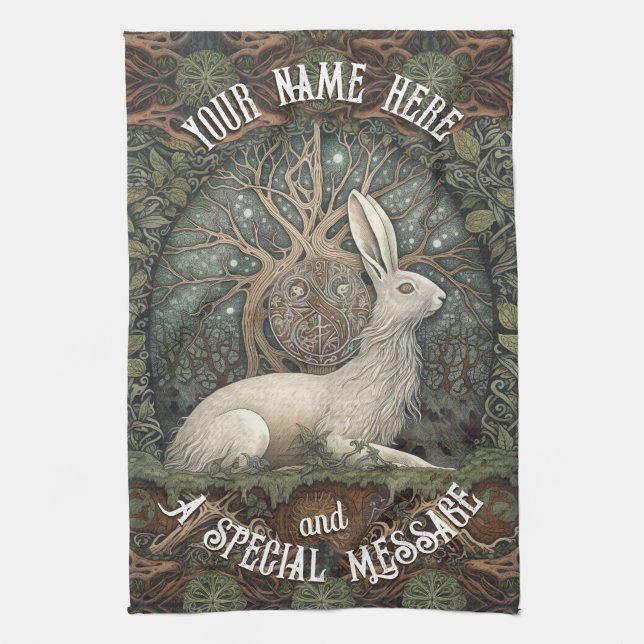 Celestial Celtic Hare med Träd och natur Kökshandduk (Vertikal)