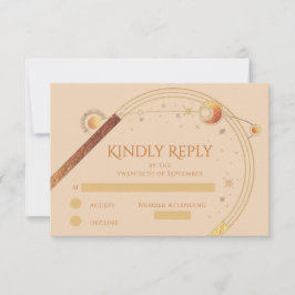 Celestial Champagne Guld Sol Måne Stars Bröllop OSA Kort