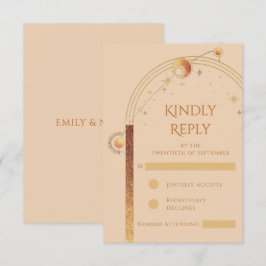 Celestial Champagne Guld Sol Måne Stars Bröllop OSA Kort