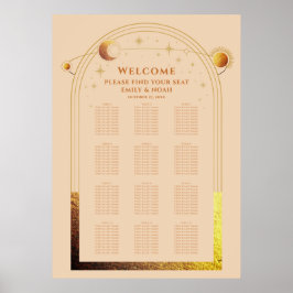 Celestial Champagne Guld Sol Måne Stars Bröllop Poster