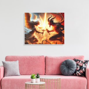 Celestial Clash: Red & Guld Canvastryck