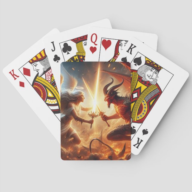 Celestial Clash: Red & Guld Casinokort (Baksidan)