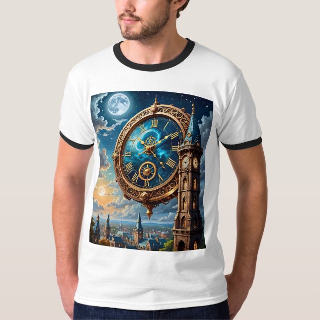 Celestial Clock Torn Fantasy T Shirt (Framsida)