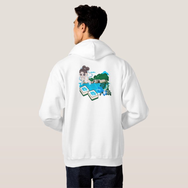 Celestial Coast Breeze Chibi Mahjong Konst Hoodie (Hel baksida)