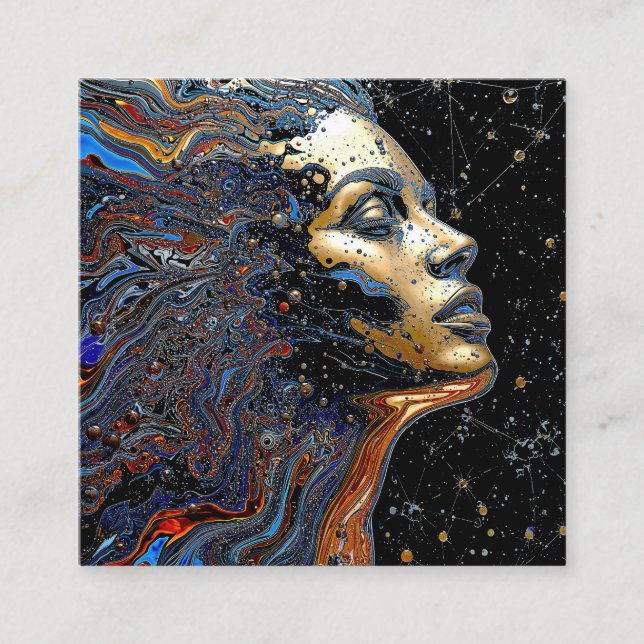 "Celestial Cognition" – En Surreal Porträtt Fyrkantigt Visitkort (Framsida)
