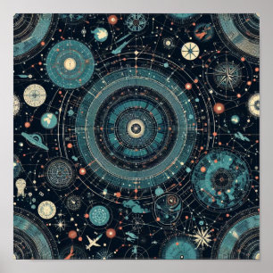Celestial Compass: Vibrant Star Karta på Blue Poster