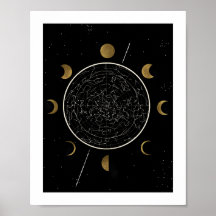 Celestial Constellation Art Print Black Guld