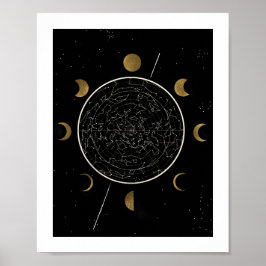 Celestial Constellation Art Print Black Guld Poster