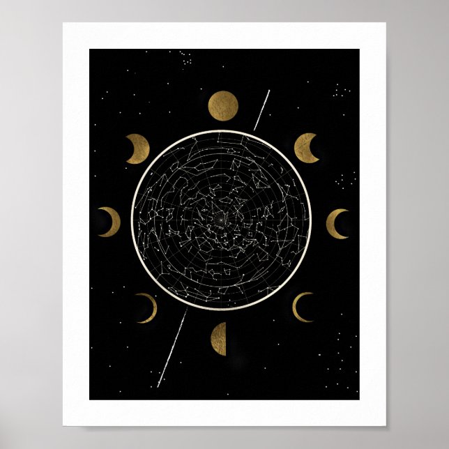 Celestial Constellation Art Print Black Guld Poster (Framsidan)