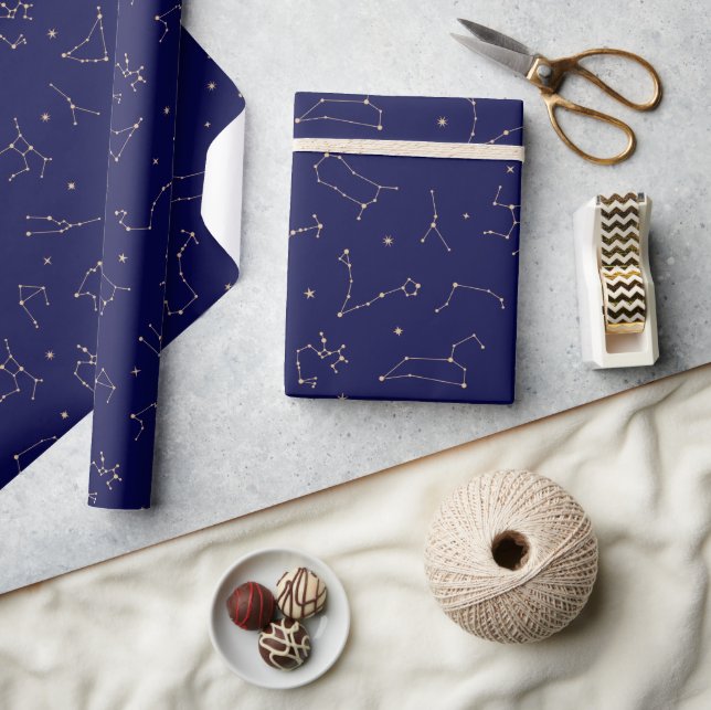 Celestial Constellation Stars Navy Guld Boho  Presentpapper (Hantverk)