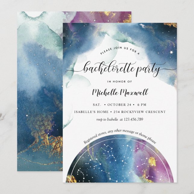 Celestial Constellations Stars Bachelorette Party Inbjudningar (Fram/baksida)