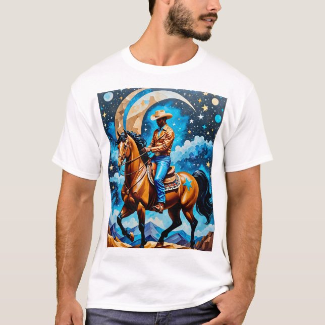 Celestial Cowboys Westerna nattens Himmel Horse Ar T Shirt (Framsida)