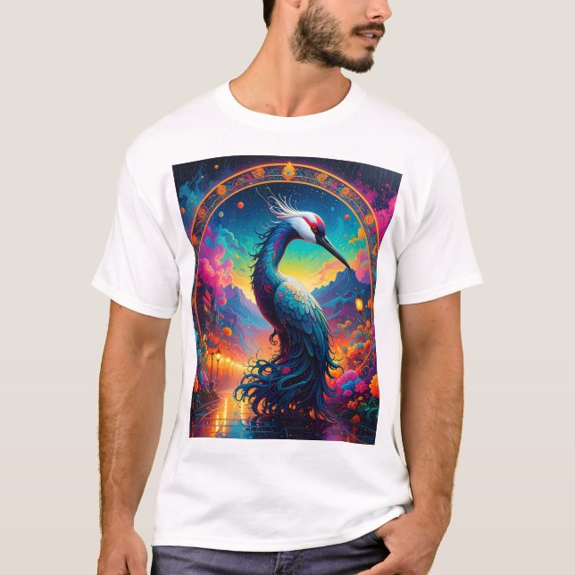 Celestial Crane of the Lantern Realm T Shirt (Framsida)