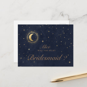 Celestial Crescent Måne Bridesmaid-inbjudan Vykort