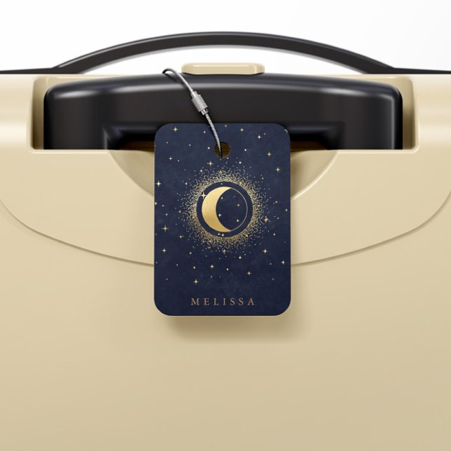 Celestial Crescent Måne Monogram Luggage Tag-numme Bagagebricka (Skapare uppladdad)