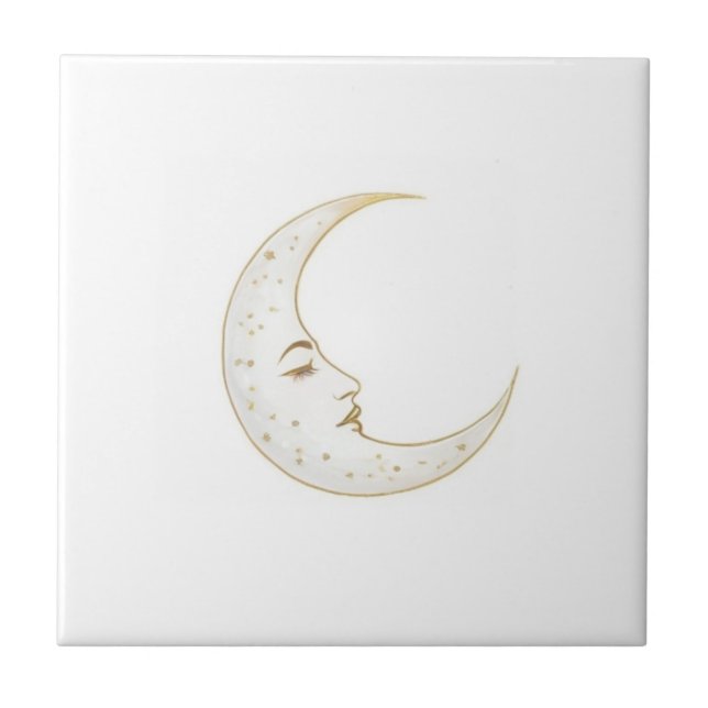 Celestial Crescent Moon Face Gold Silver White Kakelplatta (Framsidan)