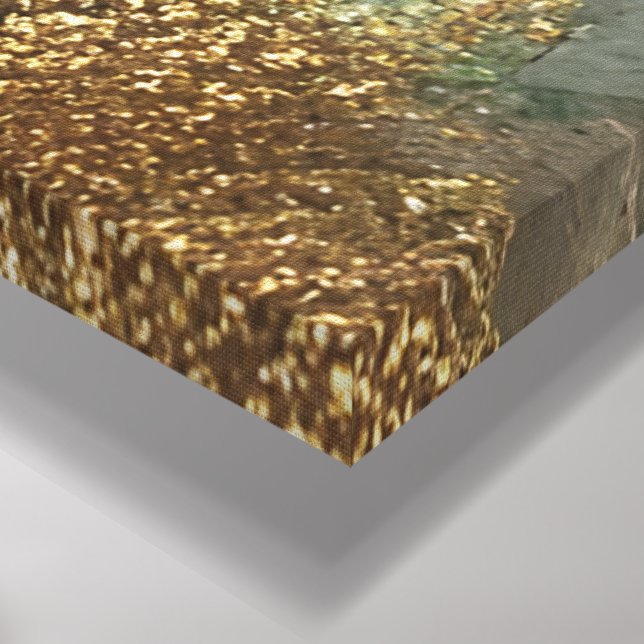 Celestial Curras - Abstrakt Guld & Emerald Canva Canvastryck (Hörn (nedre))