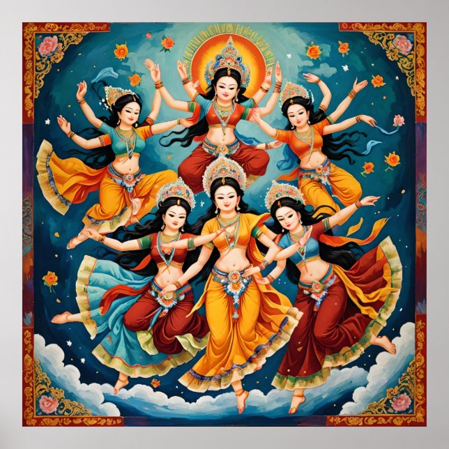 Celestial Dancers Procession - Thangka & Kalamkari Poster (Framsidan)