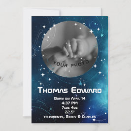 Celestial Deep Blue Rymden Newborn Birth Meddelande