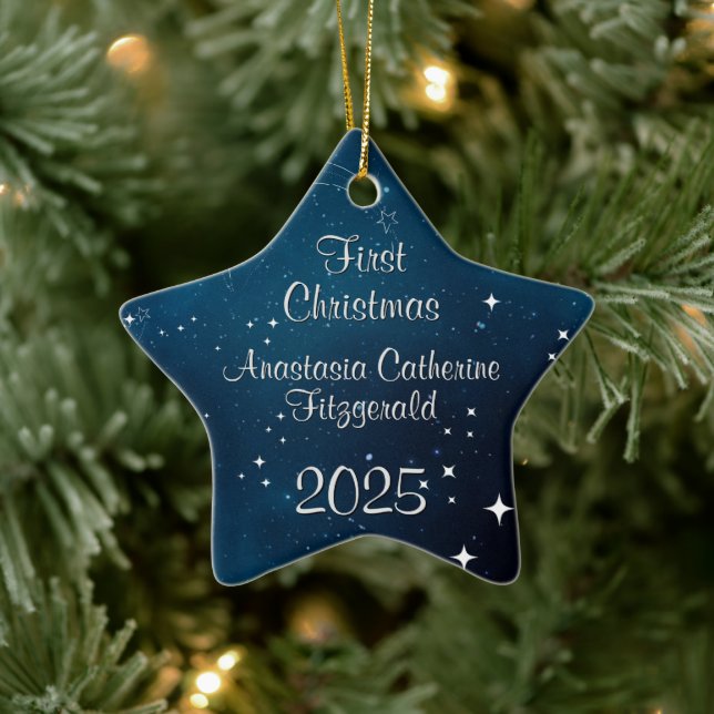 Celestial Deep Blue Space Baby Första jul Julgransprydnad Keramik (Träd)