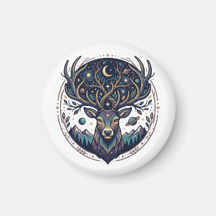 Celestial Deer Mystical Moon & Star Art Hjort Magnet