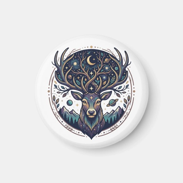 Celestial Deer Mystical Moon & Star Art Hjort Magnet (Framsidan)