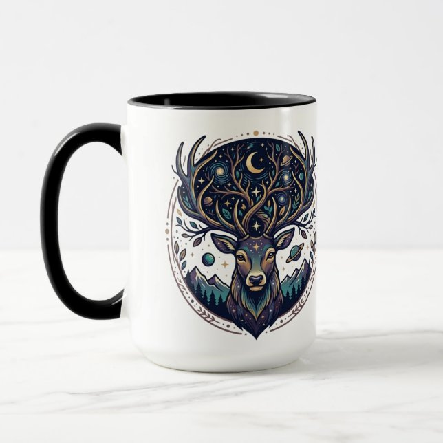 Celestial Deer Mystical Moon & Star Art Stag Mugg (Vänster)